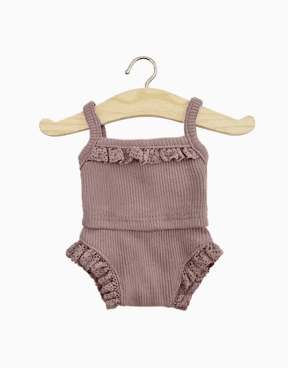 Les P'tits Basiques – Girls' underwear in dark orchid ribbed knit and lace