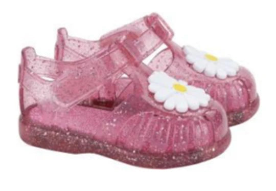 IGOR GIRL'S TOBBY GLOSS FLOR GLITTER SANDALS - FUCSIA MULTI GLITTER