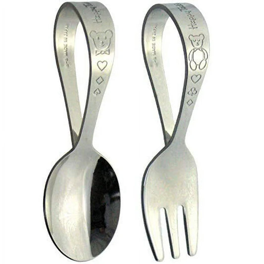 Nagao Tsubamesanjo Happy Bear Baby Spoon & Fork Set 9cm Made in Japan